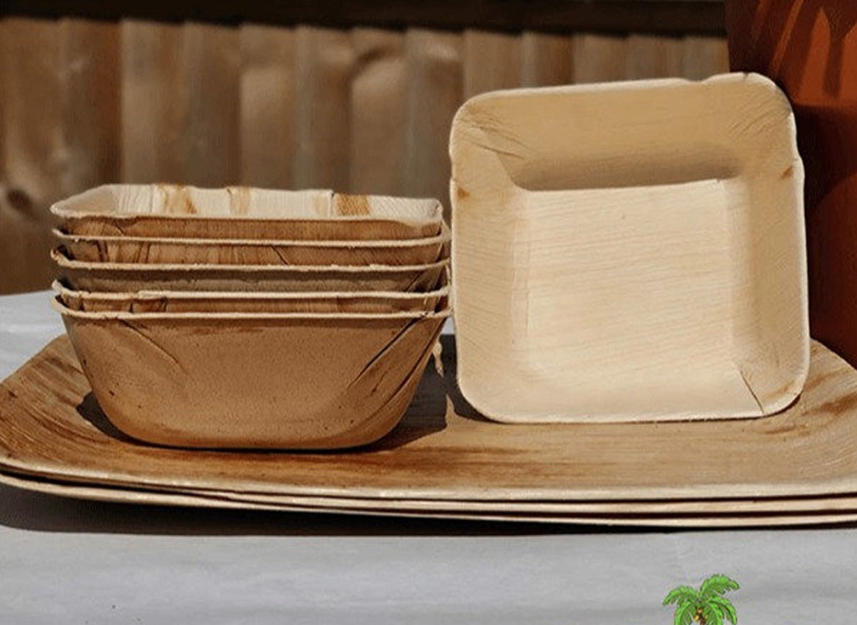 Square Salad Bowl (Medium) - Palm Leaf Tableware