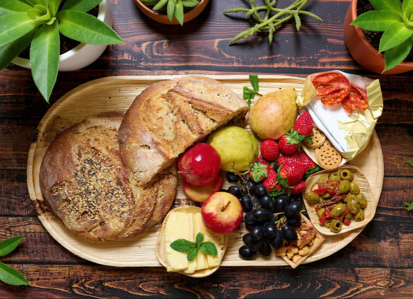 22" Oval Serving Tray for Feast (X Large, Palm Leaf)