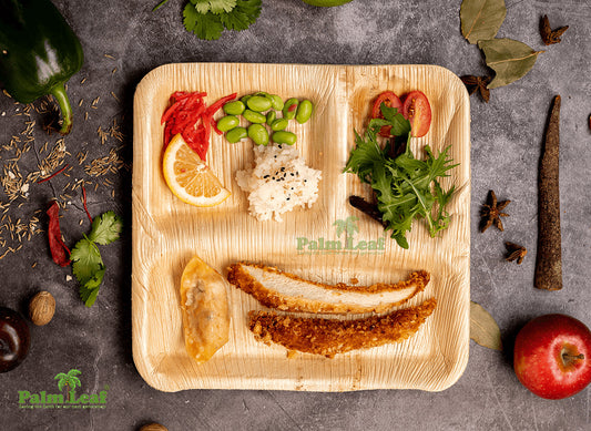 10" 3 Compartment Square (Large) - Palm Leaf Tableware