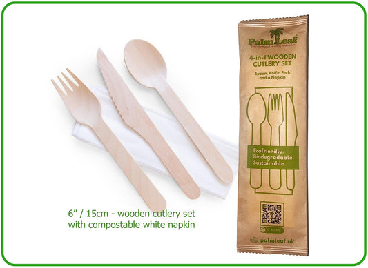 Cutlery 4 in 1 (Birchwood Fork, Knife, Spoon and a Napkin)